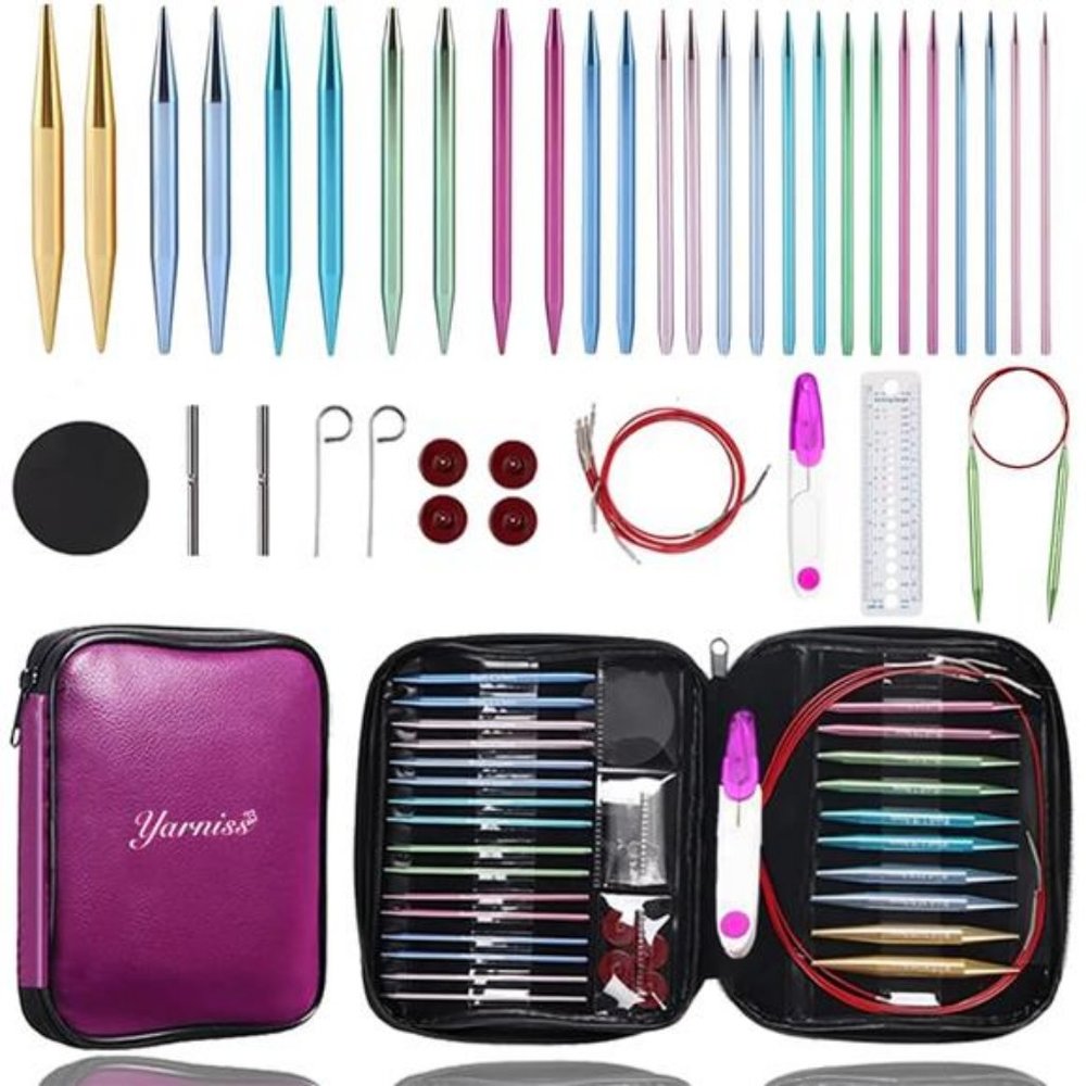 13 Pair Set 3.0~10.0mm, Interchangeable Aluminum Knitting Needles with Case